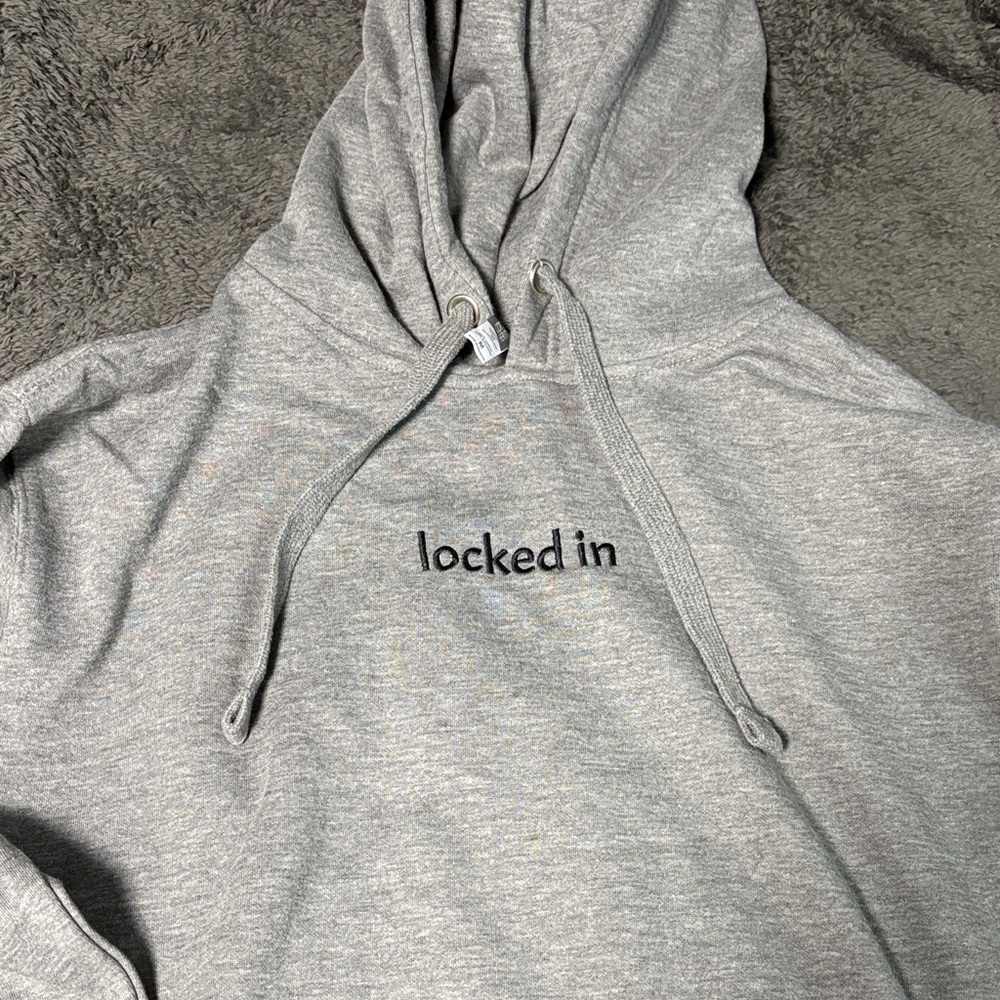 Unisex Gray Hoodie with 'Locked In' Embroidery